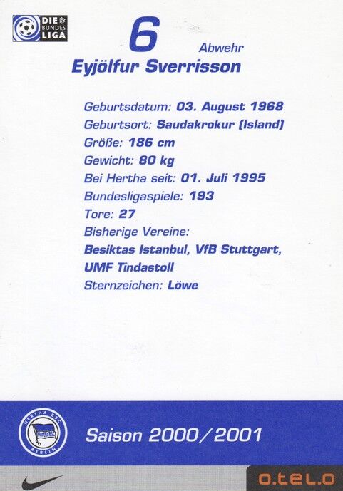 Autogramm Fussball | Hertha BSC Berlin | 2000 | Eyjölfur SVERRISSON