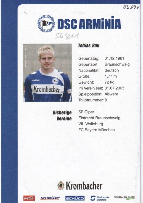Autogramm Fussball | DSC Arminia Bielefeld | 2008 | Tobias RAU