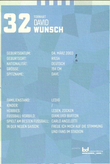 Autogramm Fussball | Chemnitzer FC | 2022 | David WUNSCH