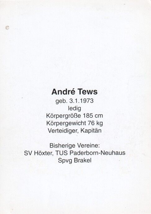 Autogramm Fussball | FC Rot-Weiss Erfurt | 1998 | Andre TEWS