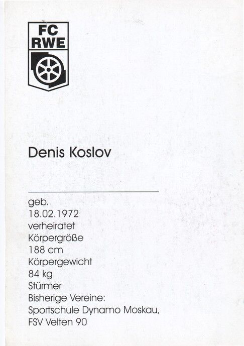 Autogramm Fussball | FC Rot-Weiss Erfurt | 1999 | Denis KOSLOV