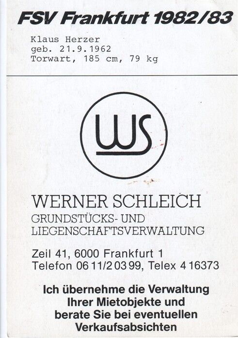 Autogramm Fussball | FSV Frankfurt | 1982 | Klaus HERZER