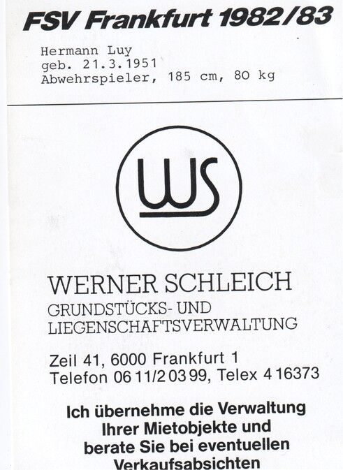 Autogramm Fussball | FSV Frankfurt | 1982 | Hermann LUY