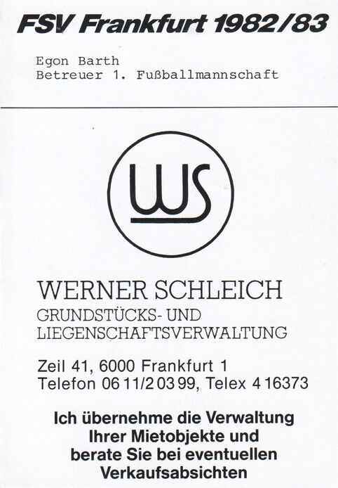 Autogramm Fussball | FSV Frankfurt | 1982 | Egon BARTH