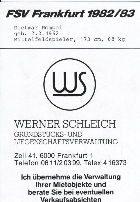 Autogramm Fussball | FSV Frankfurt | 1982 | Dietmar ROMPEL