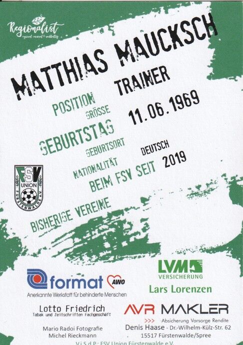Autogramm Fussball | FSV Union Fürstenwalde | 2019 | Matthias MAUCKSCH