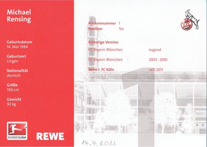 Autogramm Fussball | 1. FC Köln | 2010 | Michael RENSING