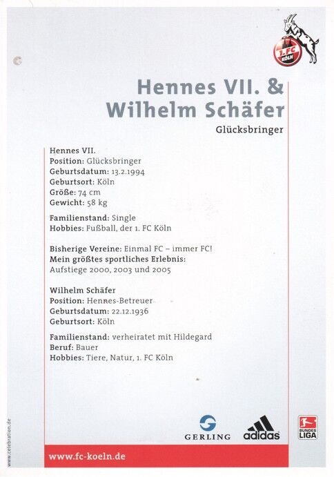 AK Fussball | 1. FC Köln | 2005 | WILHELM SCHÄFER & HENNES VII. (Maskottchen)
