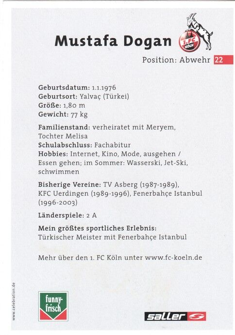 Autogramm Fussball | 1. FC Köln | 2003 | Mustafa DOGAN (2)