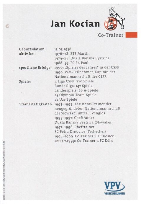 Autogramm Fussball | 1. FC Köln | 2001 | Jan KOCIAN