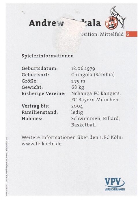 Autogramm Fussball | 1. FC Köln | 2001 | Andrew SINKALA