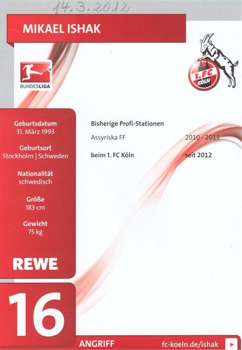 Autogramm Fussball | 1. FC Köln | 2011 | Mikael ISHAK