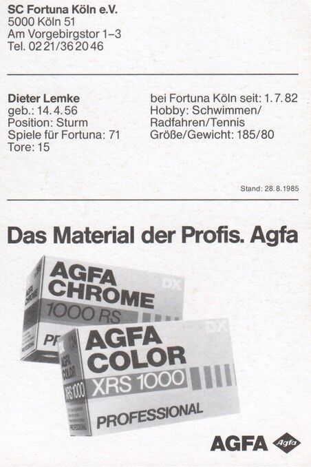 Autogramm Fussball | Fortuna Köln | 1985 | Dieter LEMKE