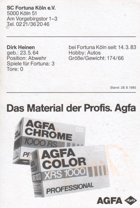 Autogramm Fussball | Fortuna Köln | 1985 | Dirk HEINEN