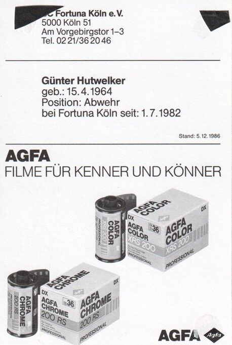 Autogramm Fussball | Fortuna Köln | 1986 | Günter HUTWELKER