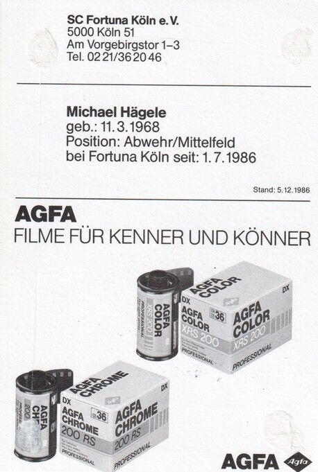 Autogramm Fussball | Fortuna Köln | 1986 | Michael HÄGELE