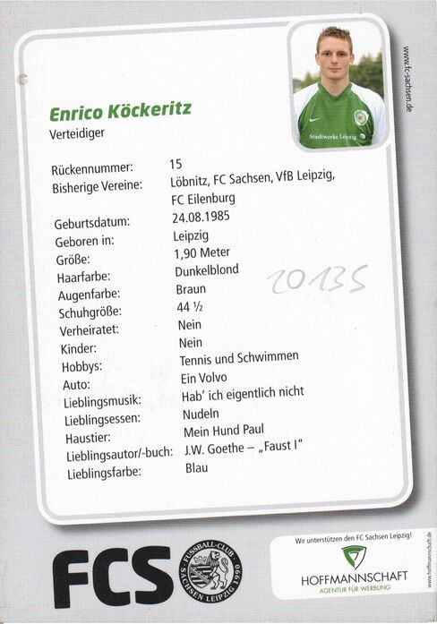 Autogramm Fussball | Sachsen Leipzig | 2005 | Enrico KÖCKERITZ