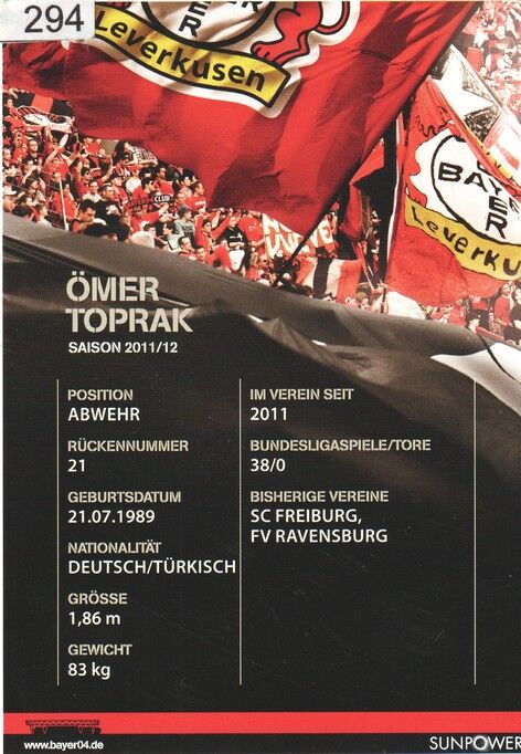 Autogramm Fussball | Bayer Leverkusen | 2011 | Ömer TOPRAK
