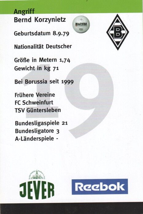 Autogramm Fussball | Borussia Mönchengladbach | 2002 | Bernd KORZYNIETZ