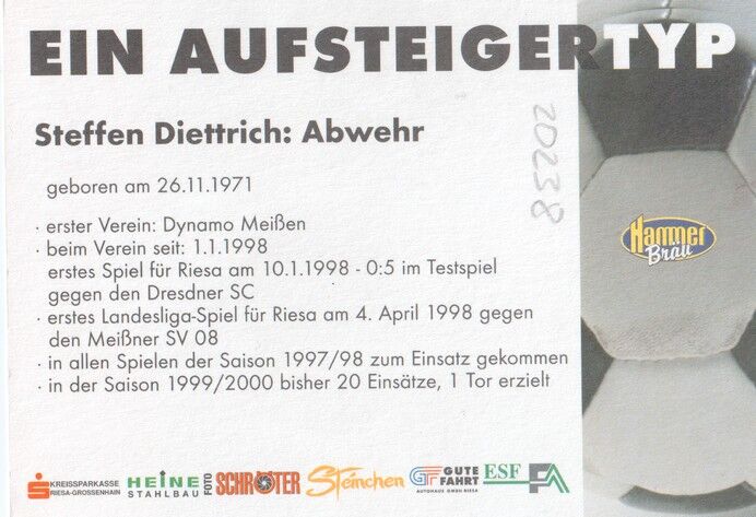 Autogramm Fussball | BSG Stahl Riesa | 2001 | Steffen DIETTRICH