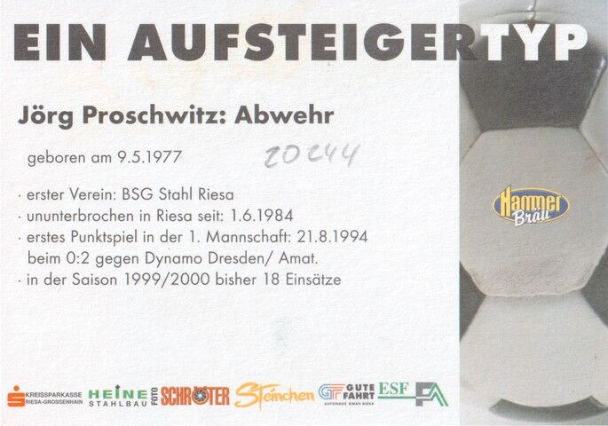Autogramm Fussball | BSG Stahl Riesa | 2001 | Jörg PROSCHWITZ