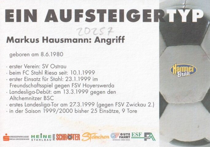 Autogramm Fussball | BSG Stahl Riesa | 2001 | Marcus HAUSMANN
