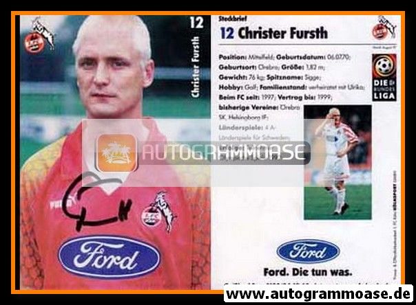 Autogramm Fussball | 1. FC Köln | 1997 | Christer FURSTH
