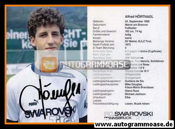 Autogramm Fussball | FC Swarowski Tirol Innsbruck | 1988 | Alfred HÖRTNAGL