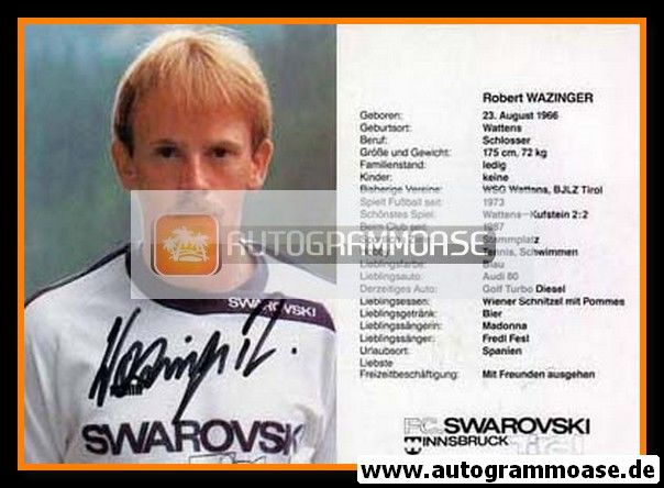 Autogramm Fussball | FC Swarowski Tirol Innsbruck | 1988 | Robert WAZINGER