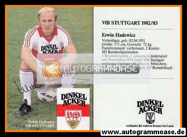 Autogramm Fussball | VfB Stuttgart | 1982 Druck | Erwin HADEWICZ