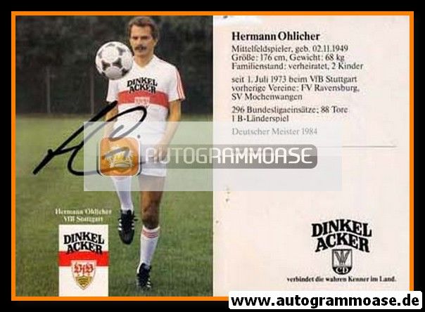 Autogramm Fussball | VfB Stuttgart | 1984 | Hermann OHLICHER