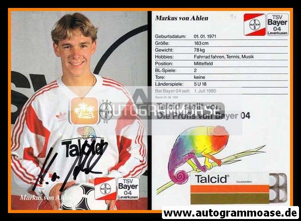 Autogramm Fussball | Bayer Leverkusen | 1991-2 | Markus VON AHLEN