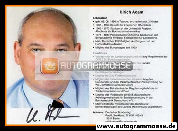 Autogramm Politik | CDU | Ulrich ADAM | 2000er (Lebenslauf)