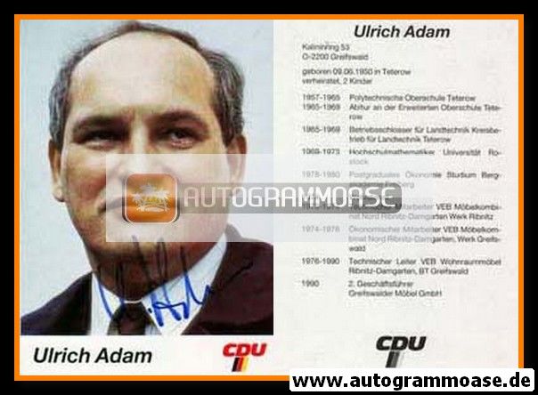 Autogramm Politik | CDU | Ulrich ADAM | 1990er (Lebenslauf)