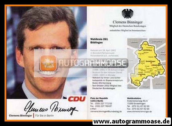 Autogramm Politik | CDU | Clemens BINNINGER | 2000er ("Für Sie In Berlin") 1