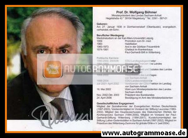Autogramm Politik | CDU | Wolfgang BÖHMER | 2000er (Lebenslauf)