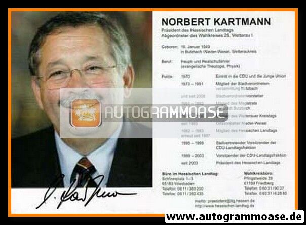 Autogramm Politik | CDU | Norbert KARTMANN | 2000er (Lebenslauf)