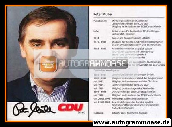 Autogramm Politik | CDU | Peter MÜLLER | 2000er (Lebenslauf)