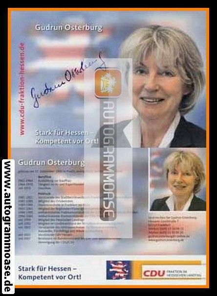 Autogramm Politik | CDU | Gudrun OSTERBURG | 2000er ("Stark Für Hessen")