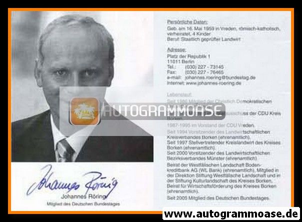 Autogramm Politik | CDU | Johannes RÖRING | 2000er (Portrait SW) Lebenslauf