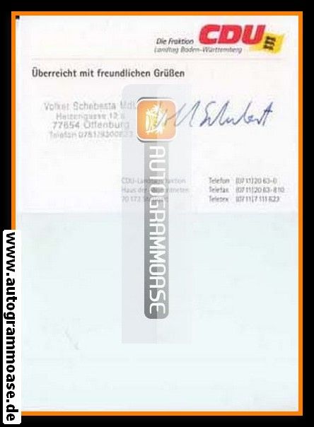 Autogramm Politik | CDU | Volker SCHEBESTA | Visitenkarte