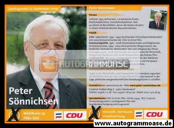 Autogramm Politik | CDU | Peter SÖNNICHSEN | 2000er (Wahlkreis 19)