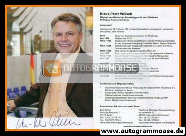 Autogramm Politik | CDU | Klaus-Peter WILLSCH | 2000er (Lebenslauf)