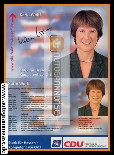 Autogramm Politik | CDU | Karin WOLFF | 2000er (Lebenslauf)