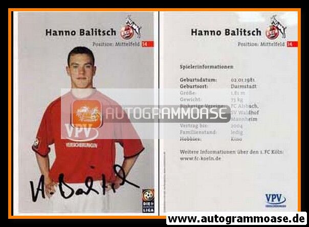 Autogramm Fussball | 1. FC Köln | 2001 | Hanno BALITSCH