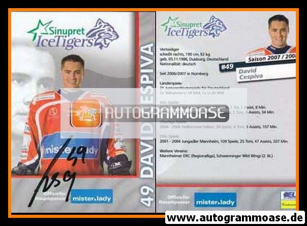 Autogramm Eishockey | Nürnberg Ice Tigers | 2007 | David CESPIVA