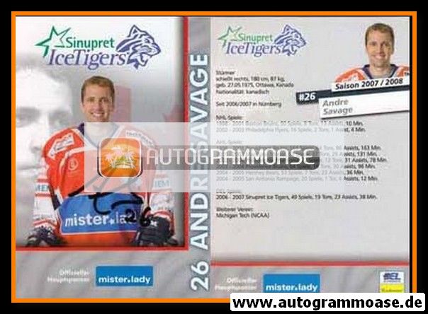 Autogramm Eishockey | Nürnberg Ice Tigers | 2007 | Andre SAVAGE
