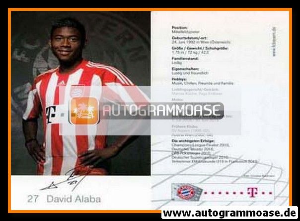 Autogramm Fussball | FC Bayern München | 2010 Druck | David ALABA