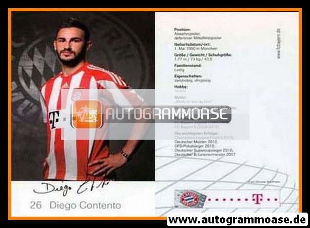 Autogramm Fussball | FC Bayern München | 2010 Druck | Diego CONTENTO