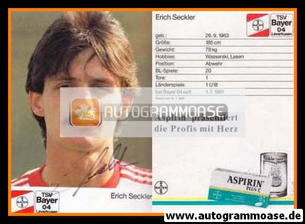 Autogramm Fussball | Bayer Leverkusen | 1988 | Erich SECKLER